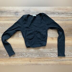 medium zara long sleeve black body-con corset style crop top